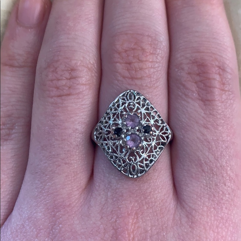 Vintage Tourmaline Black Onyx Sterling Silver Ring